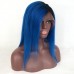 Bob 1B/Blue Ombre Color Lace Front Wigs 7A Grade Brazilian Virgin Human Hair